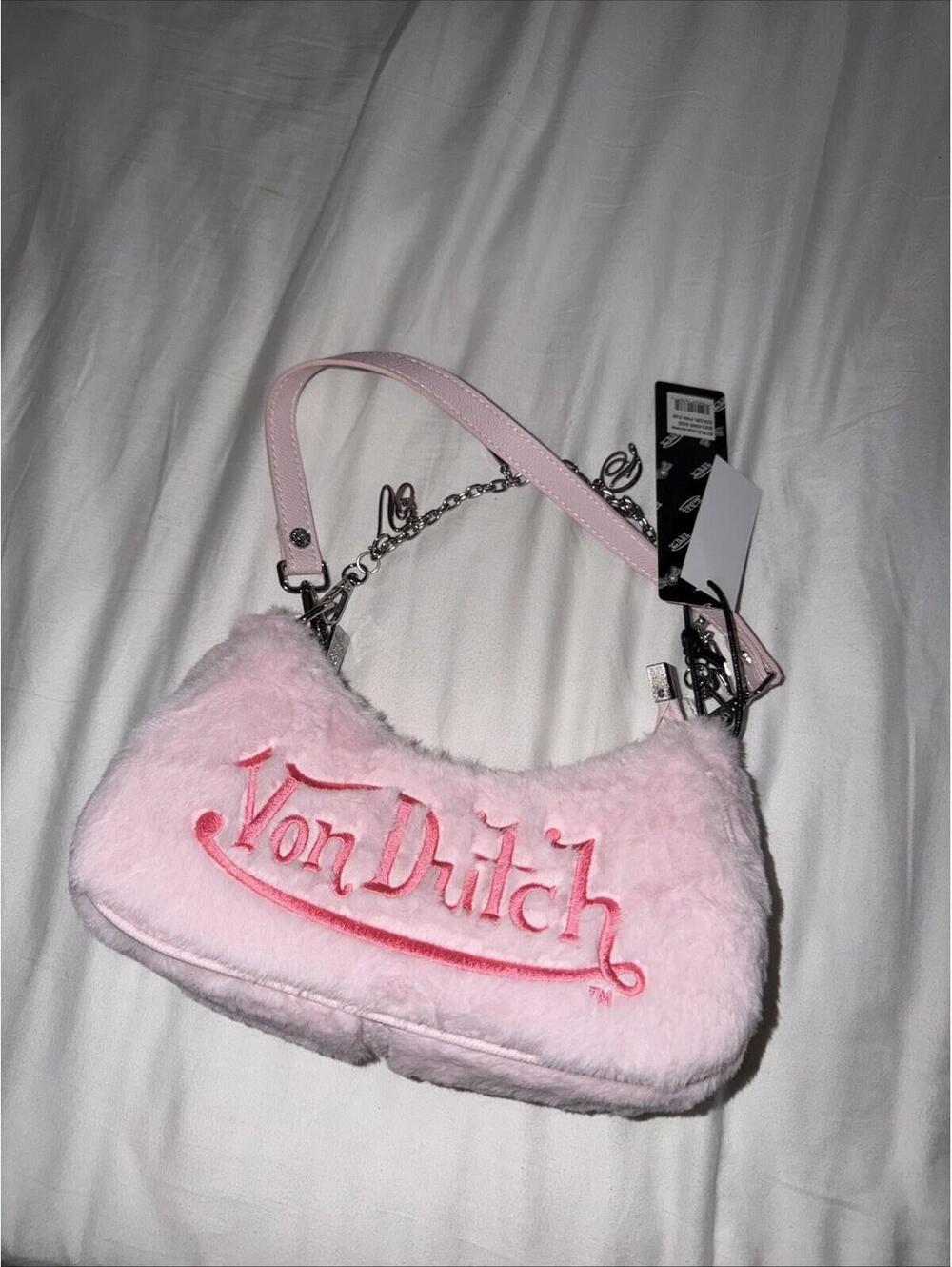NWT Von Dutch Pink Furry Shoulder Bag W Chain Bag Charm